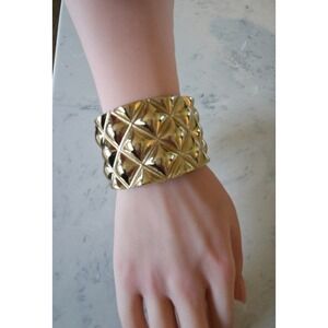 Natasha Gold Tone Wide Quilted Metal Hinge Cuff Bracelet Business Career